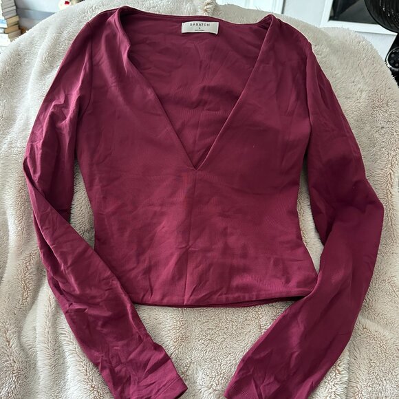 Babaton Burgundy V-Neck Long Sleeve Top - Picture 1 of 3